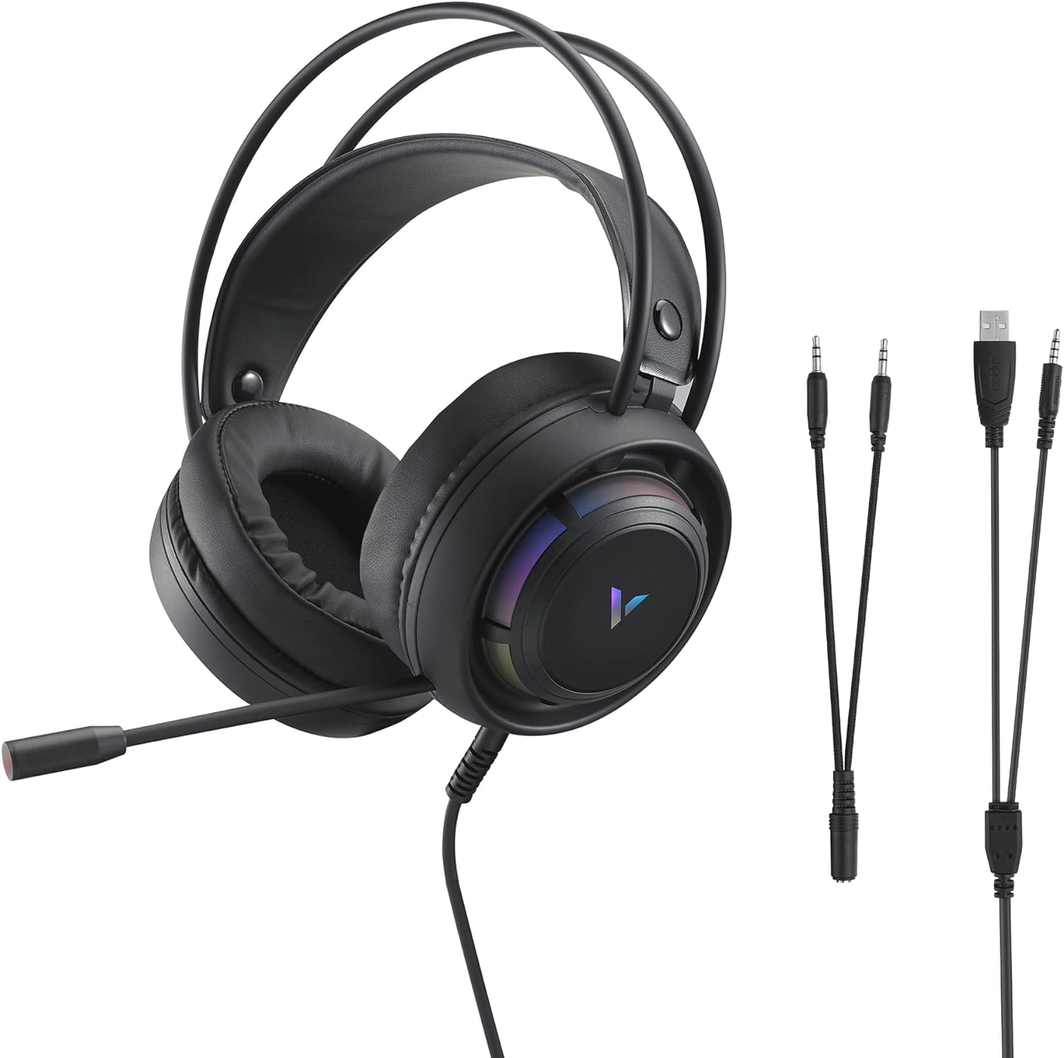 RAPOO VH110 Illuminated Gaming Headset with Mic for Xbox One/PS4/PS5/PC/Tablet/Smartphone | 3.5mm Audio & USB Port | Volume Control, Mute Function Key, Adjustable Sound Modes, Soft Memory Earmuffs RAPOO VH110 Illuminated Gaming Headset with Mic for Xbox One/PS4/PS5/PC/Tablet/Smartphone | 3.5mm Audio & USB Port | Volume Control, Mute Function Key, Adjustable Sound Modes, Soft Memory Earmuffs